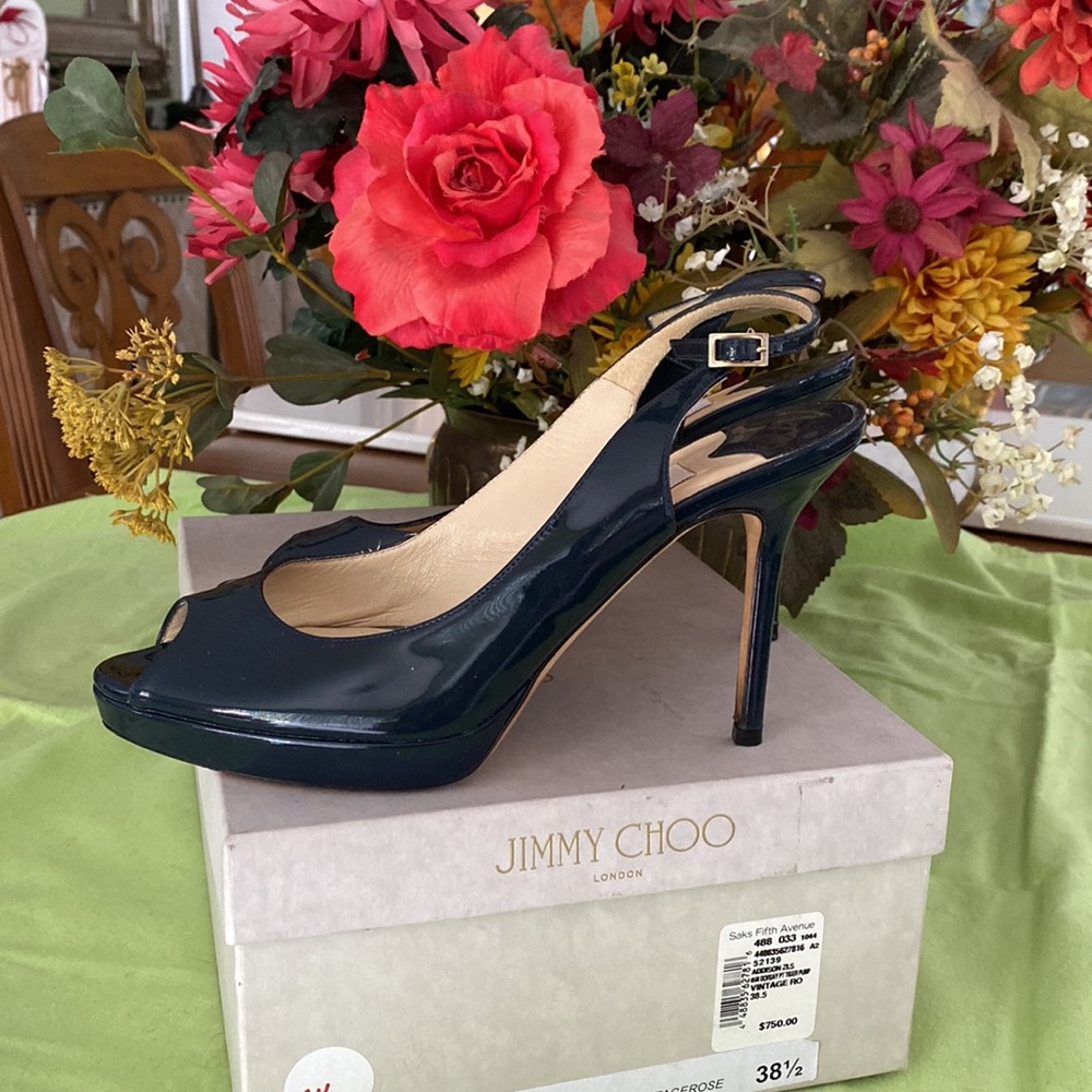 JIMMY CHOO sling stilettos nova dark blue made in Italy. - Picture 2 of 16